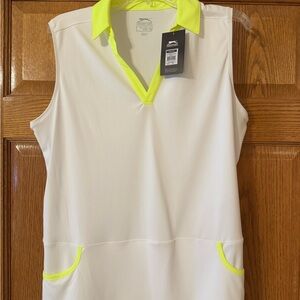Slazenger White and Neon Yellow Golf Polo